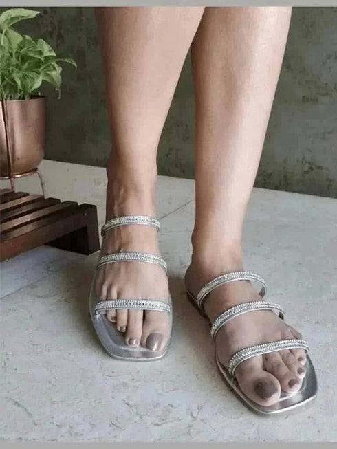 Womens Silver Shimmer Flats